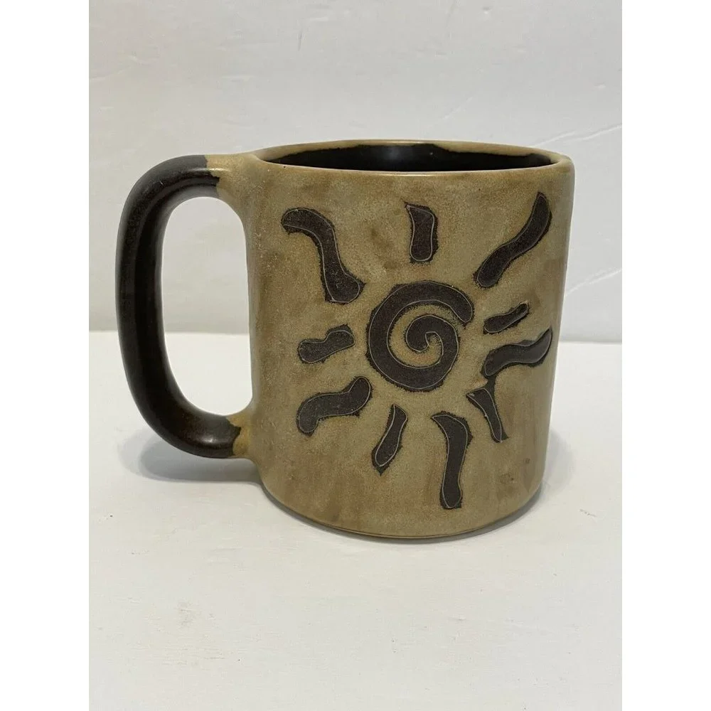 Mara of Mexico Brown Stoneware Coffee Mug Tea Cup Sun Energy Positivity Clarity - Picture 2 of 9